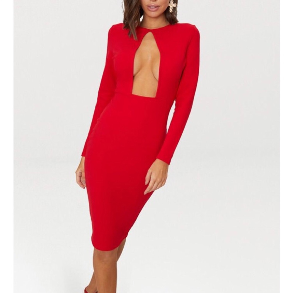 PrettyLittleThing red midi dress sz 6 medium